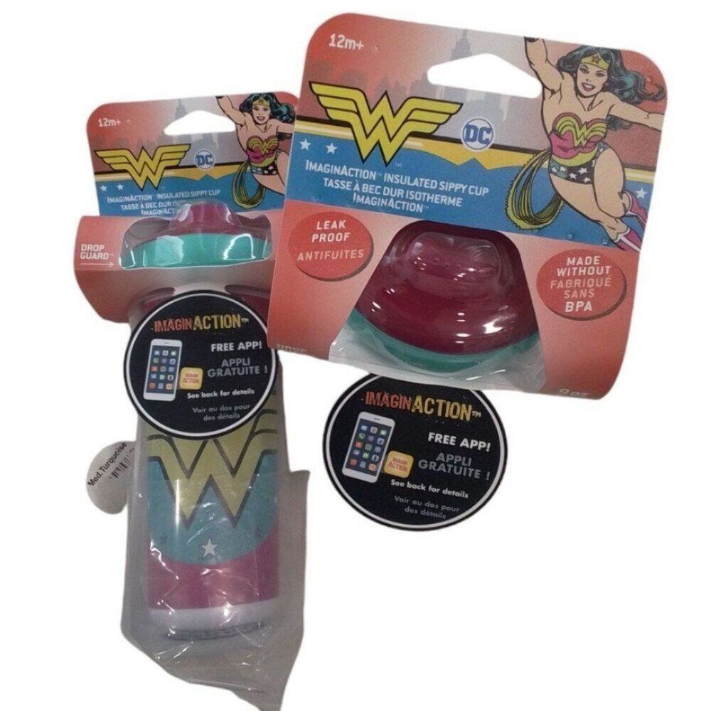 NEW DC Superhero Girls Comic Wonder Woman Retro Insulated Sippy Cup 2 Pk NWT - Picture 5 of 11